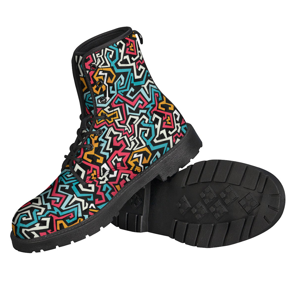 Get Groovy with Abstract Funky Pattern Leather Boots for Hippies - 2