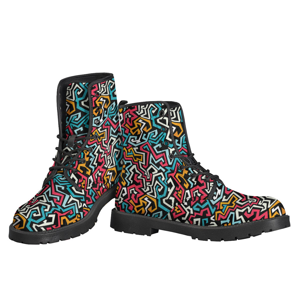 Get Groovy with Abstract Funky Pattern Leather Boots for Hippies - 3