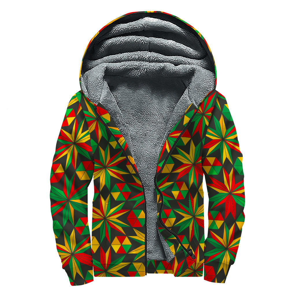 Abstract Geometric Reggae Pattern Sherpa Lined Zip Up Hoodie - Embrace Your Inner Hippie - 1