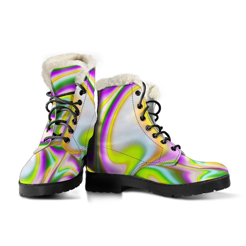 Abstract Holographic Trippy Faux Fur Leather Boots for the Stylish Hippie - 3