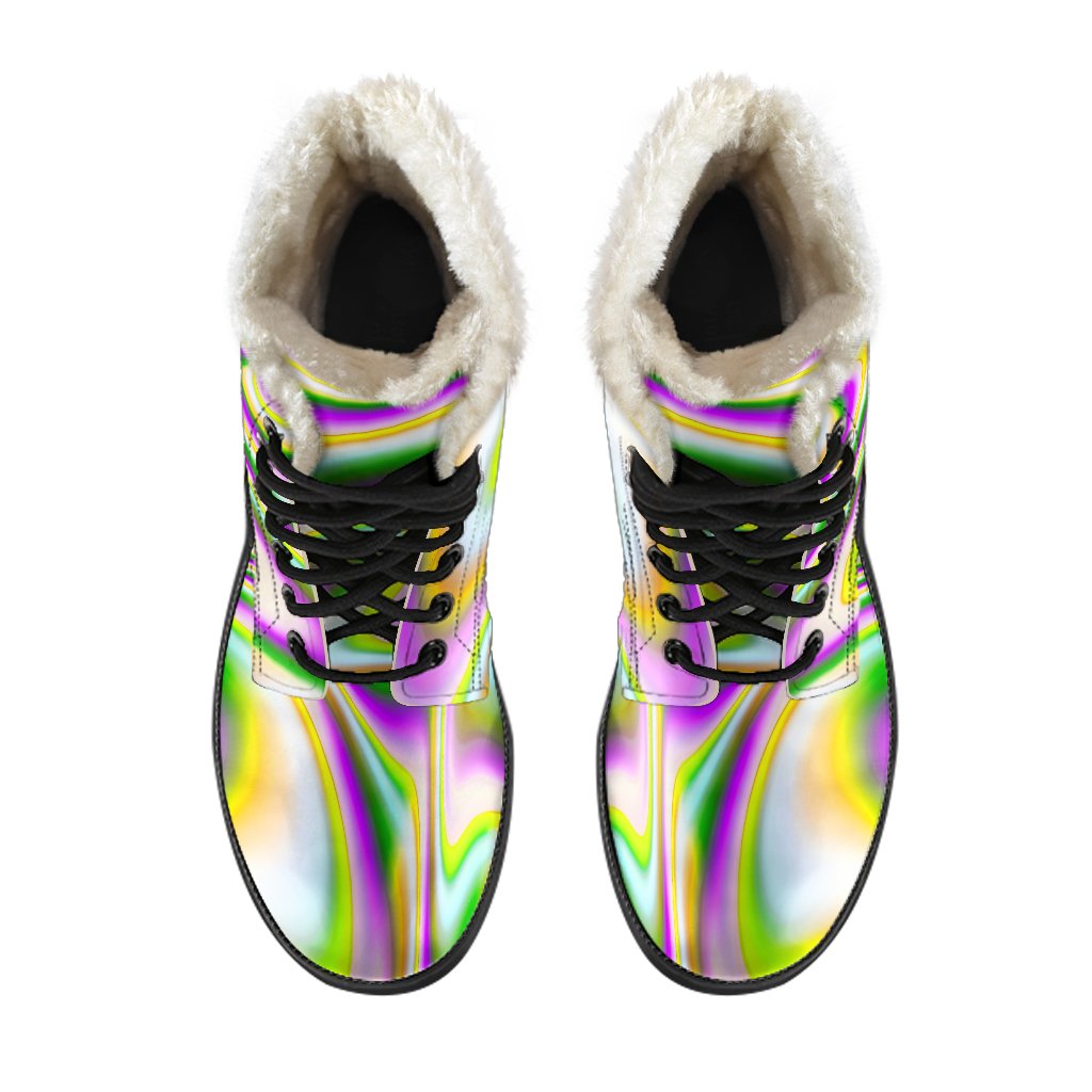 Abstract Holographic Trippy Faux Fur Leather Boots for the Stylish Hippie - 4