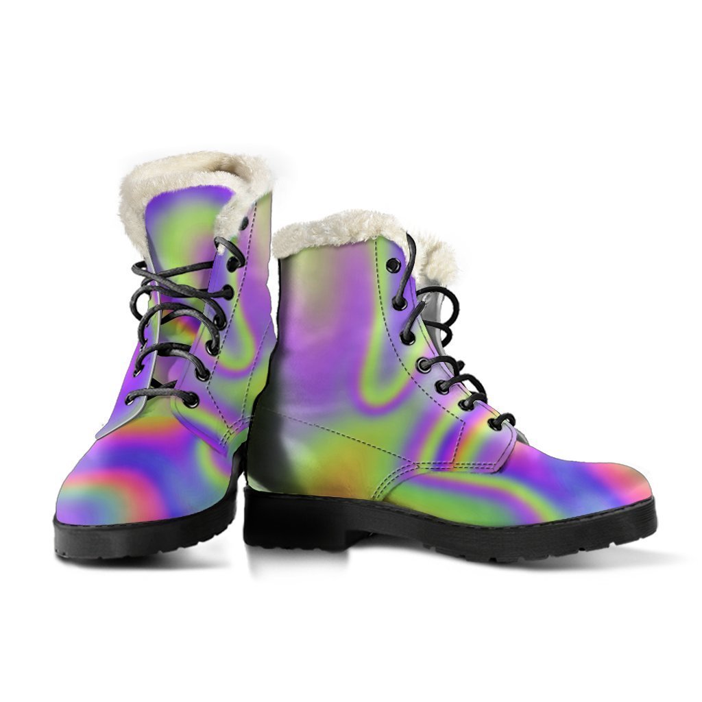 Abstract Holographic Trippy Faux Fur Leather Boots: A Hippie's Dream - 3