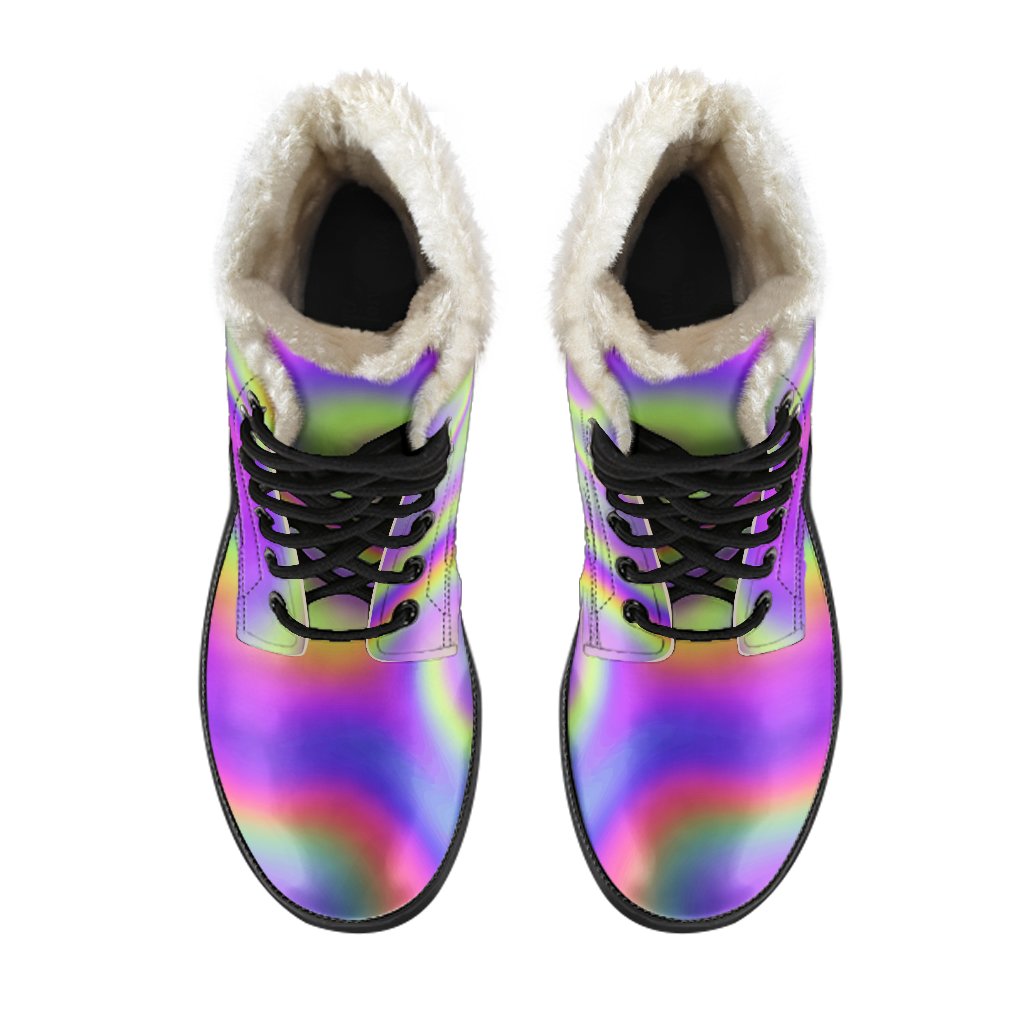 Abstract Holographic Trippy Faux Fur Leather Boots: A Hippie's Dream - 4