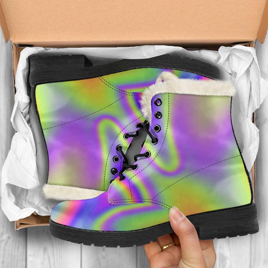 Abstract Holographic Trippy Faux Fur Leather Boots: A Hippie's Dream - 5