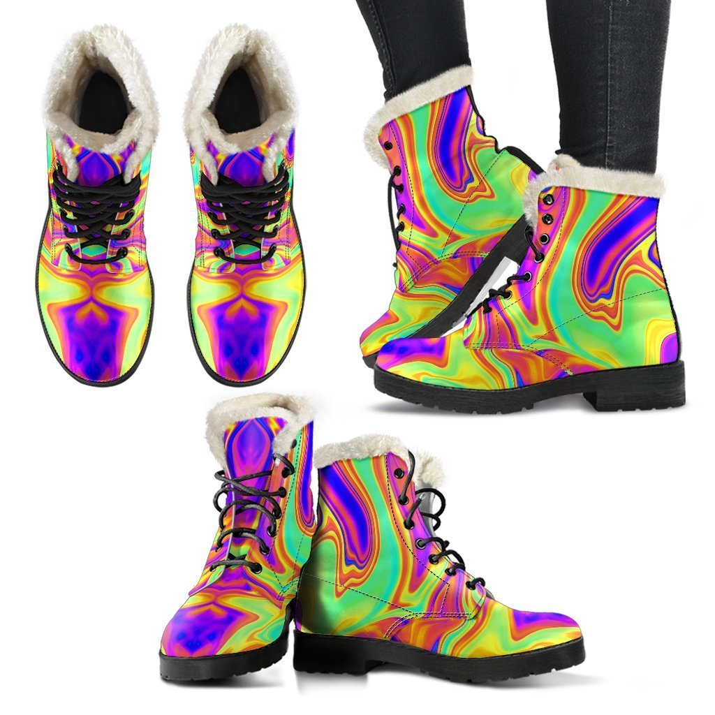 Psychedelic Dreams: Faux Fur Leather Boots for Hippies - 2