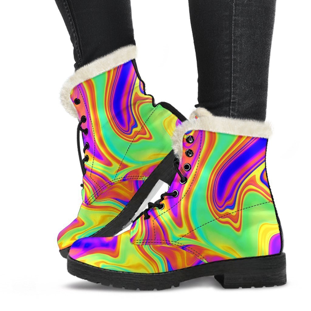 Psychedelic Dreams: Faux Fur Leather Boots for Hippies - 1