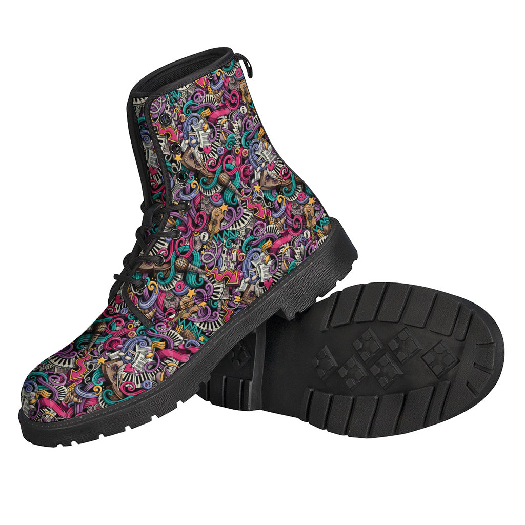 Groovin' in Style: Abstract Music Pattern Leather Boots for the Free Spirited Hippies - 2