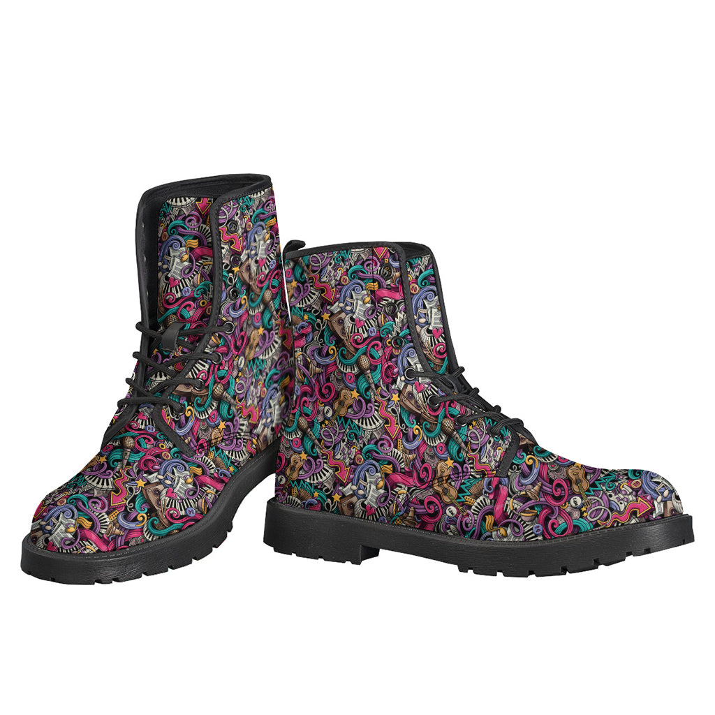 Groovin' in Style: Abstract Music Pattern Leather Boots for the Free Spirited Hippies - 3