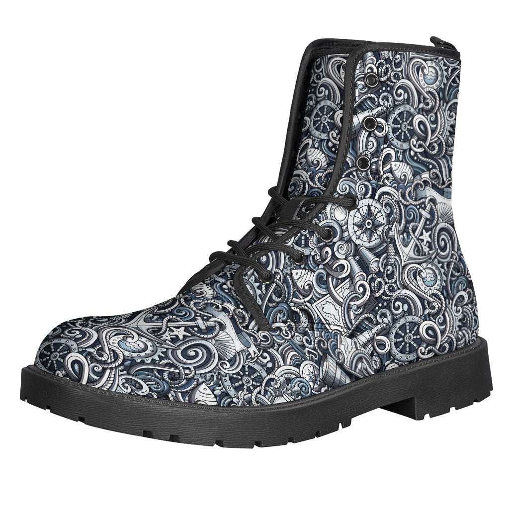 Groovy Anchor Pattern Leather Boots for Free-Spirited Hippies - 1