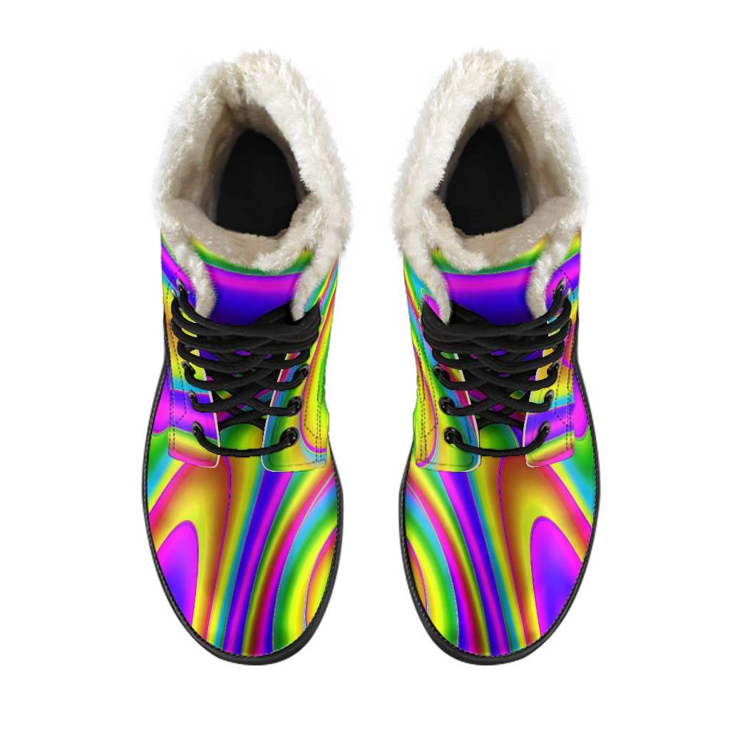 Boho Chic: Abstract Neon Trippy Faux Fur Leather Boots for the Free-spirited Hippie - 4