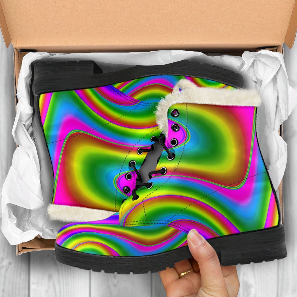 Boho Chic: Abstract Neon Trippy Faux Fur Leather Boots for the Free-spirited Hippie - 5