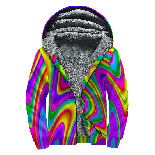 Groovy Vibes: Abstract Neon Trippy Print Sherpa Lined Zip Up Hoodie for the Free-Spirited Hippie - 1