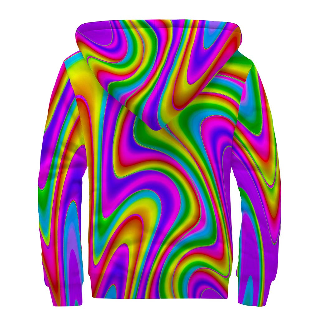 Groovy Vibes: Abstract Neon Trippy Print Sherpa Lined Zip Up Hoodie for the Free-Spirited Hippie - 2