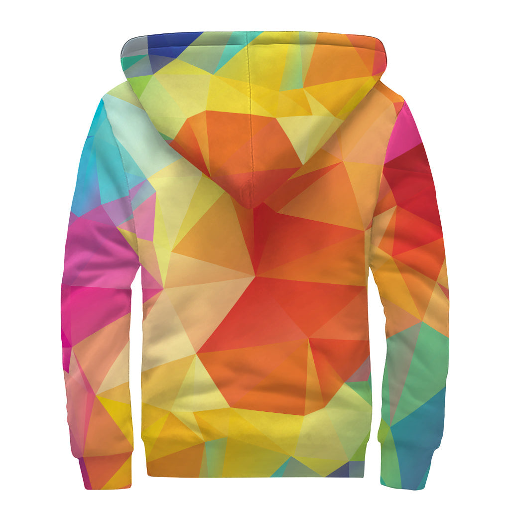 Abstract Polygonal Geometric Print Sherpa-Lined Zip Up Hoodie for the Free-Spirited Hippie - 2