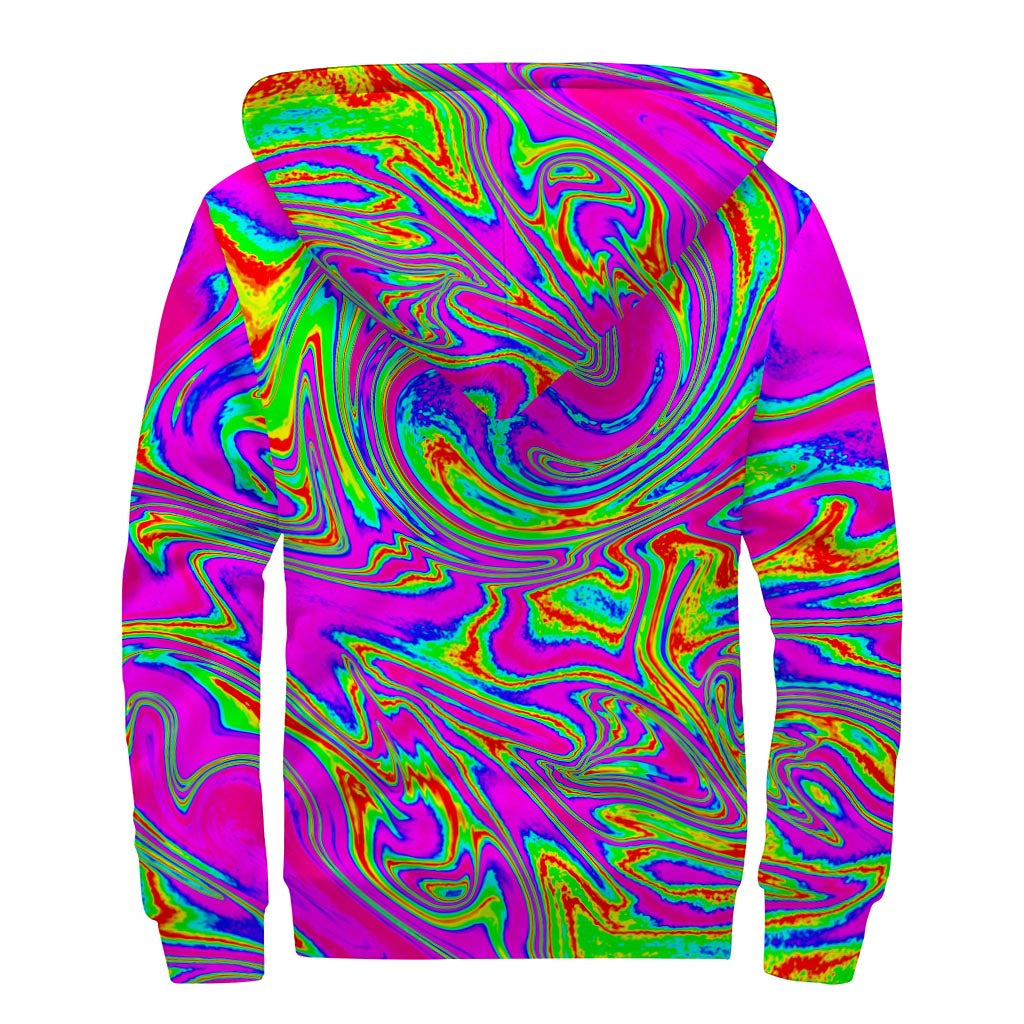 Abstract Psychedelic Liquid Trippy Print Hippie Sherpa Lined Zip Up Hoodie - 2