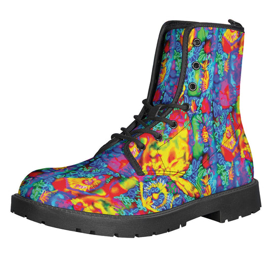 Groovy Vibes: Abstract Psychedelic Print Leather Boots for Free-Spirited Hippies - 1