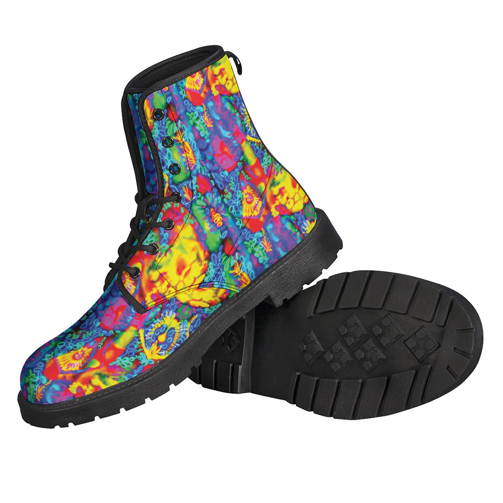 Groovy Vibes: Abstract Psychedelic Print Leather Boots for Free-Spirited Hippies - 2