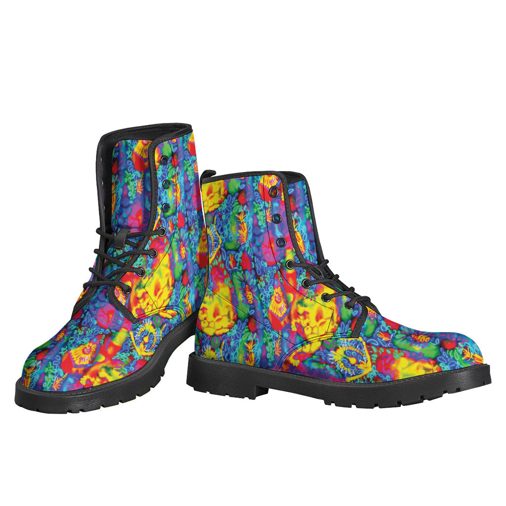 Groovy Vibes: Abstract Psychedelic Print Leather Boots for Free-Spirited Hippies - 3