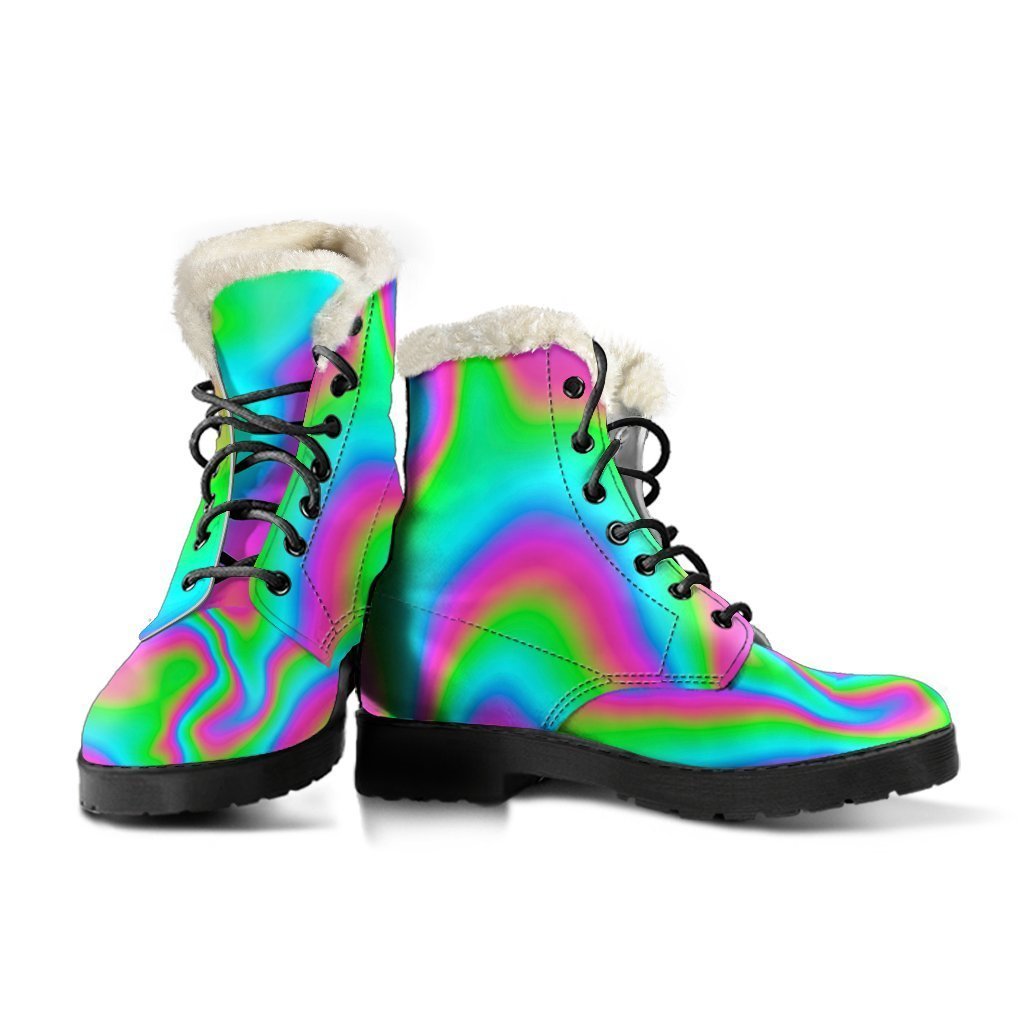 Groovy Vibes: Abstract Psychedelic Faux Fur Leather Boots for Hippies - 3