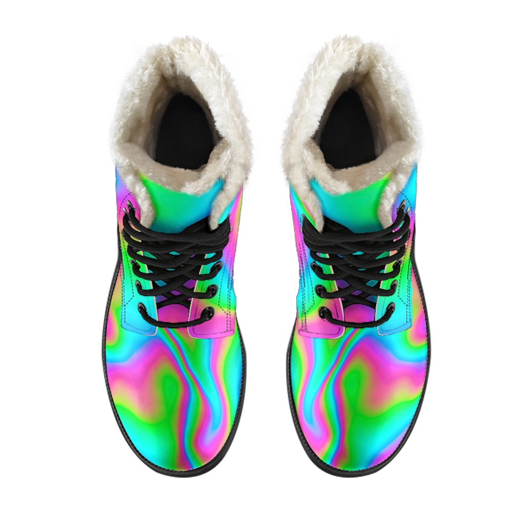 Groovy Vibes: Abstract Psychedelic Faux Fur Leather Boots for Hippies - 4