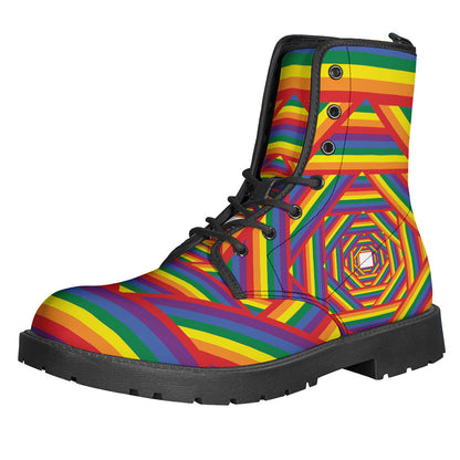 Groovy Vibes: Colorful LGBT Striped Leather Boots for Stylish Hippies - 1