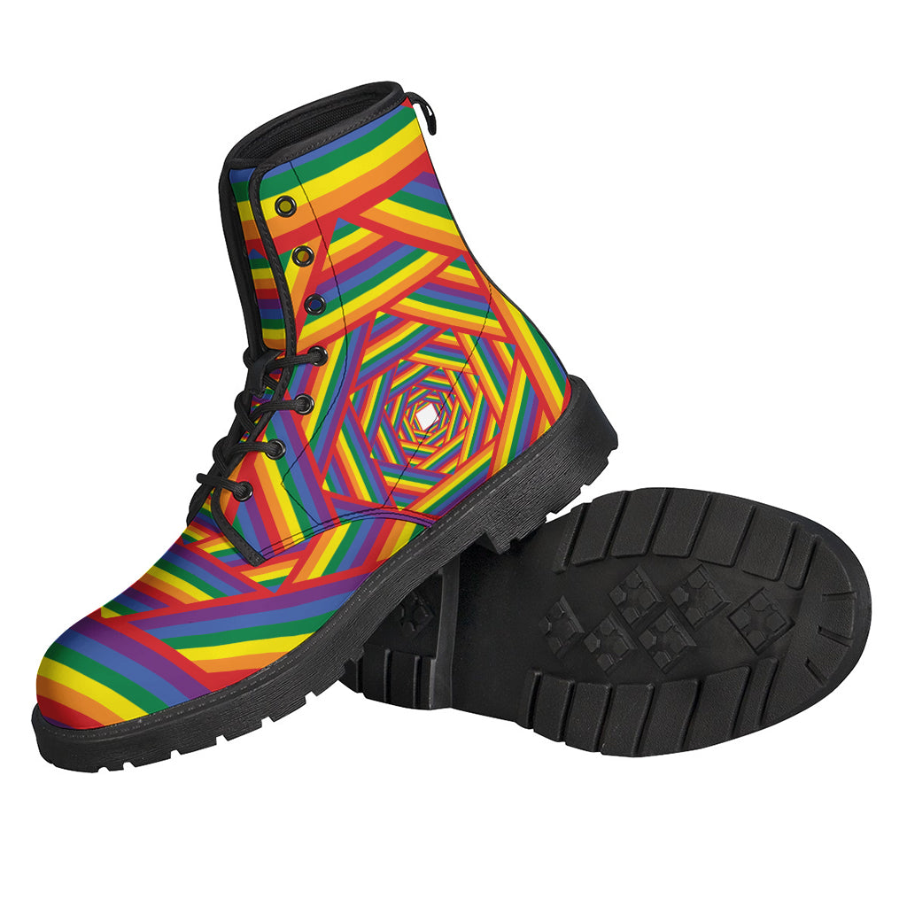 Groovy Vibes: Colorful LGBT Striped Leather Boots for Stylish Hippies - 2