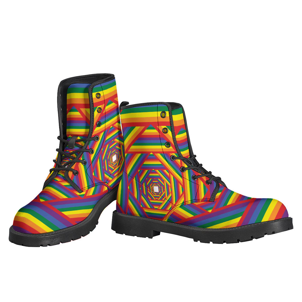 Groovy Vibes: Colorful LGBT Striped Leather Boots for Stylish Hippies - 3