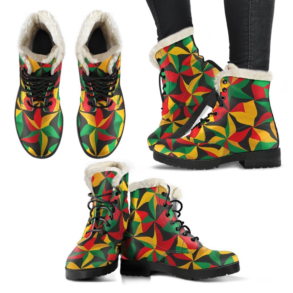 Groovy vibes in Abstract Reggae Print Faux Fur Leather Boots - 2