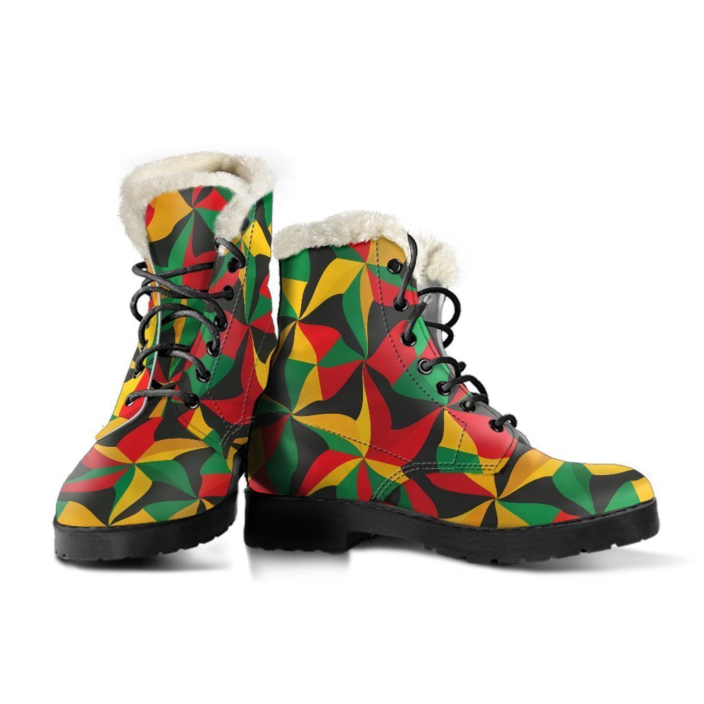 Groovy vibes in Abstract Reggae Print Faux Fur Leather Boots - 3