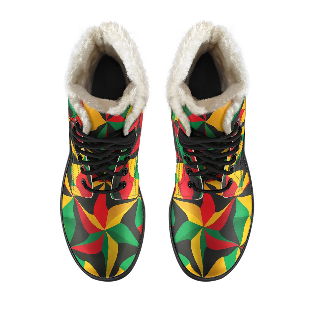 Groovy vibes in Abstract Reggae Print Faux Fur Leather Boots - 4