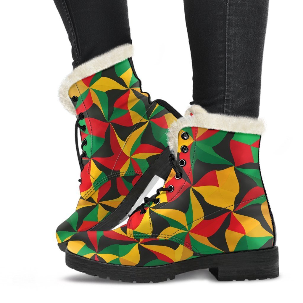 Groovy vibes in Abstract Reggae Print Faux Fur Leather Boots - 1