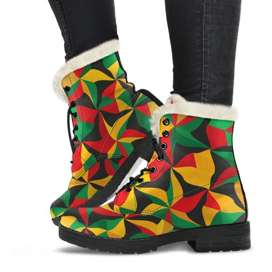 Groovy vibes in Abstract Reggae Print Faux Fur Leather Boots - 1