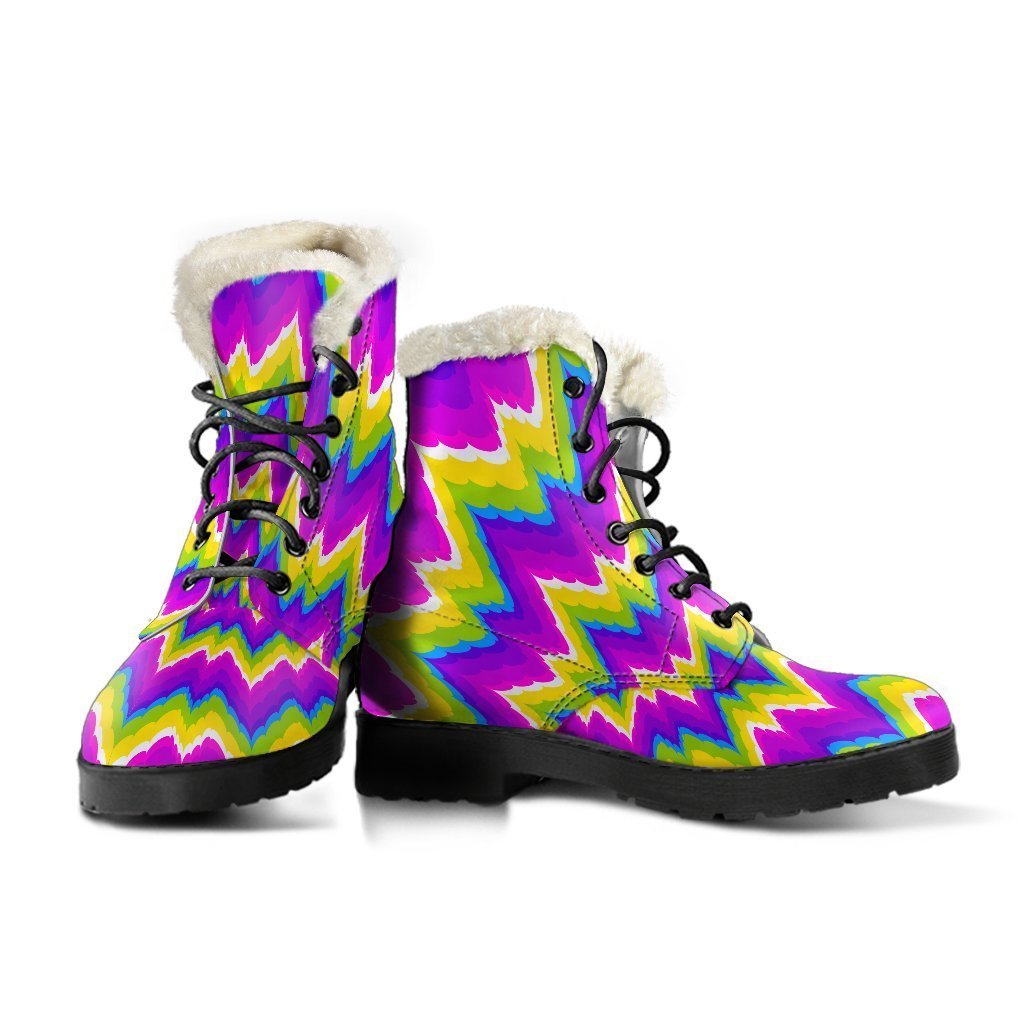 Groovy Vibes: Abstract Spiral Moving Optical Illusion Faux Fur Leather Boots for Hippies - 3