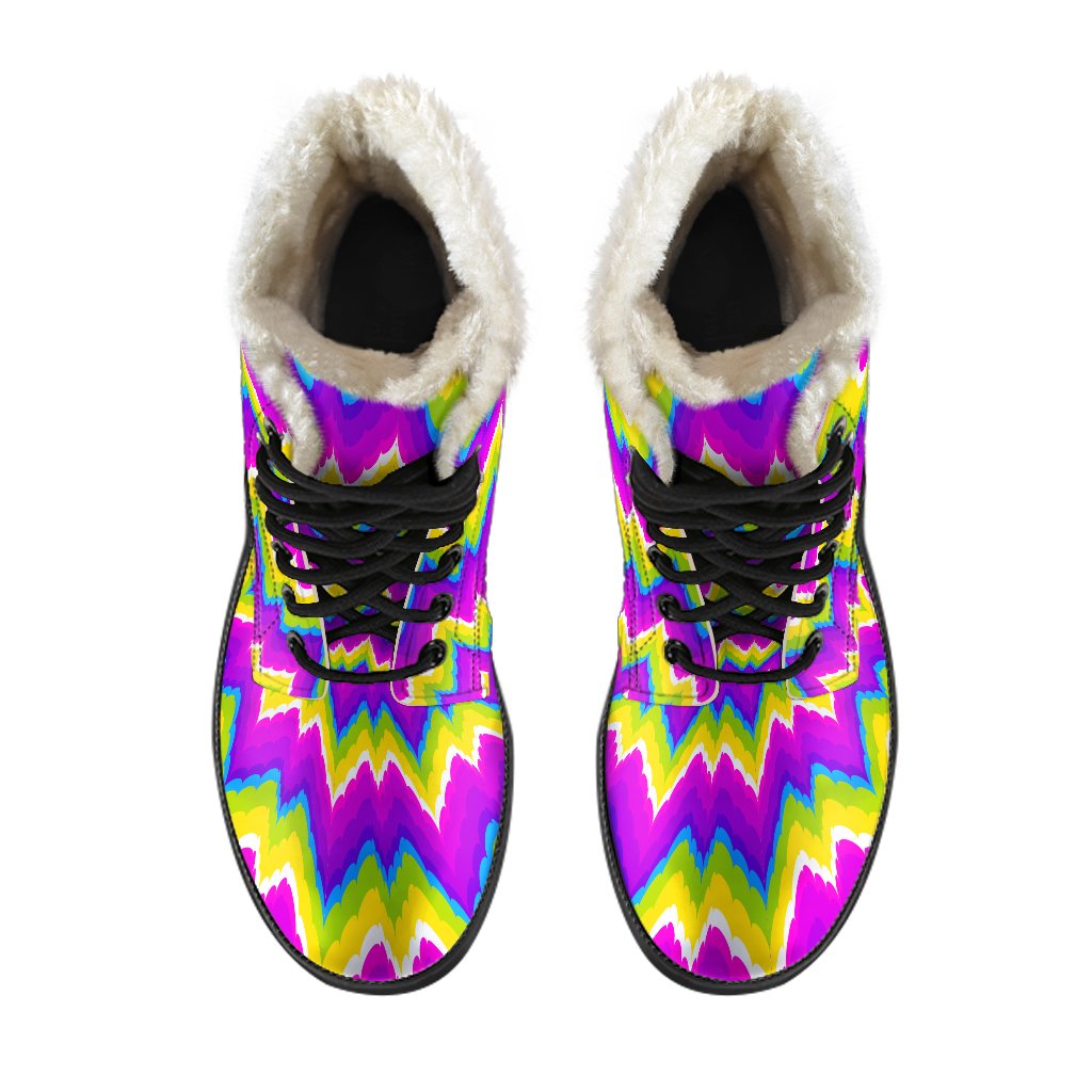 Groovy Vibes: Abstract Spiral Moving Optical Illusion Faux Fur Leather Boots for Hippies - 4