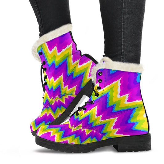 Groovy Vibes: Abstract Spiral Moving Optical Illusion Faux Fur Leather Boots for Hippies - 1