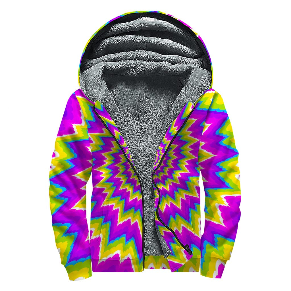 Abstract Spiral Moving Optical Illusion Sherpa Lined Zip Up Hoodie for Groovy Hippies - 1