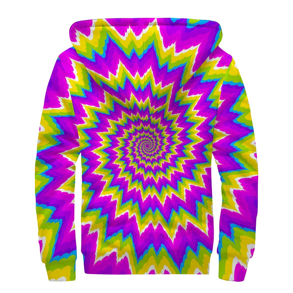 Abstract Spiral Moving Optical Illusion Sherpa Lined Zip Up Hoodie for Groovy Hippies - 2