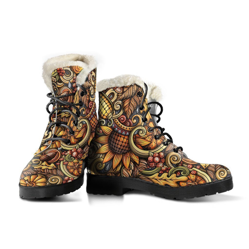 Get Groovy in Abstract Sunflower Faux Fur Leather Boots - 3