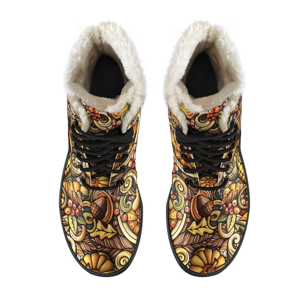 Get Groovy in Abstract Sunflower Faux Fur Leather Boots - 4