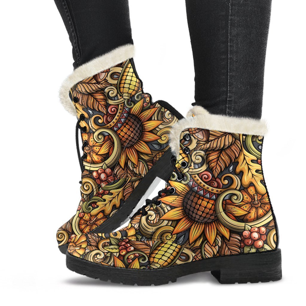 Get Groovy in Abstract Sunflower Faux Fur Leather Boots - 1