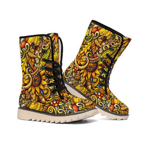 Emerald Blossoms -  Abstract Sunflower Pattern Print Winter Boots For Modern Hippie