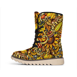 Emerald Blossoms -  Abstract Sunflower Pattern Print Winter Boots For Modern Hippie