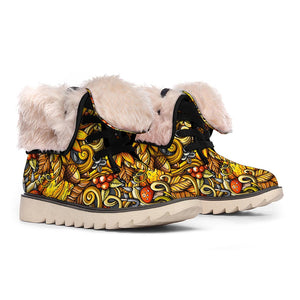 Emerald Blossoms -  Abstract Sunflower Pattern Print Winter Boots For Modern Hippie