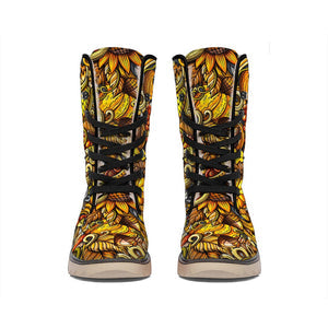 Emerald Blossoms -  Abstract Sunflower Pattern Print Winter Boots For Modern Hippie