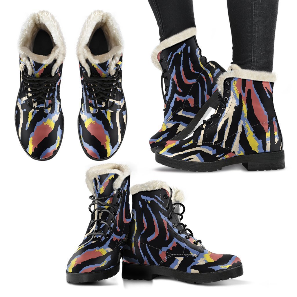 Get Groovy with Abstract Zebra Pattern Faux Fur Leather Boots - 2