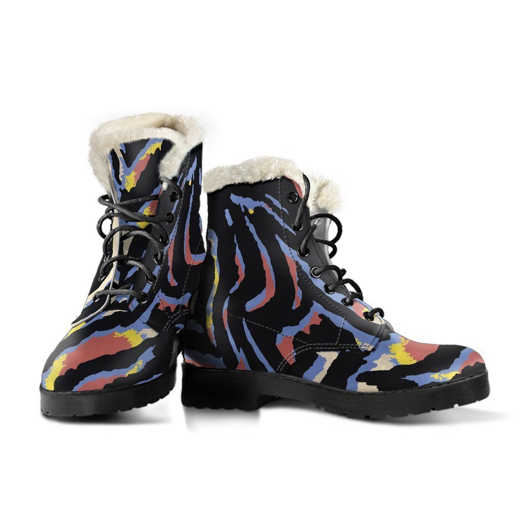 Get Groovy with Abstract Zebra Pattern Faux Fur Leather Boots - 3