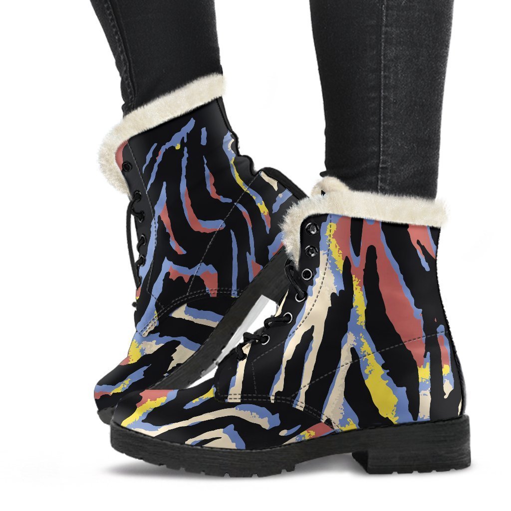 Get Groovy with Abstract Zebra Pattern Faux Fur Leather Boots - 1