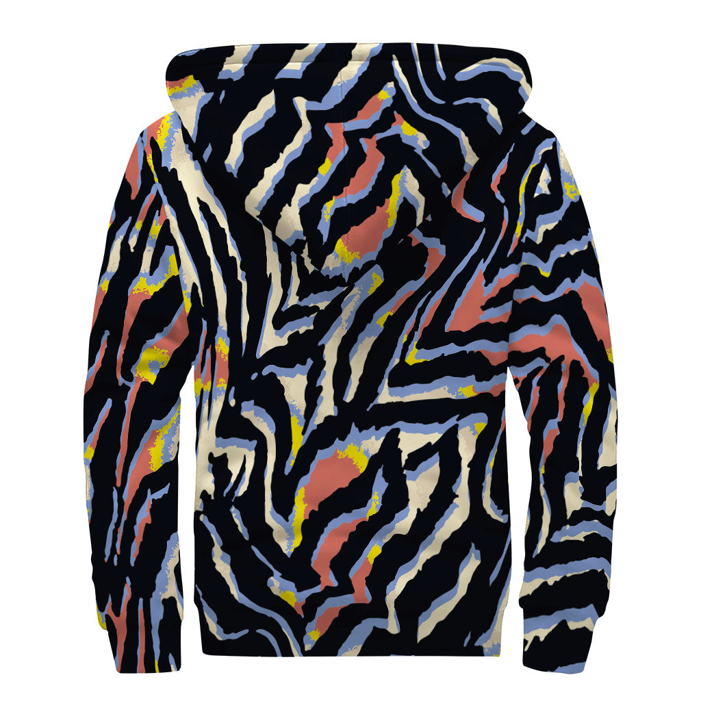 Abstract Zebra Print Sherpa Lined Zip Up Hoodie for Groovy Hippies - 2