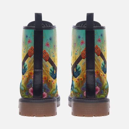 Emerald Blossoms - Hippie Style Turtle With Guitar Casual Leather Lightweight Boots For Hippies