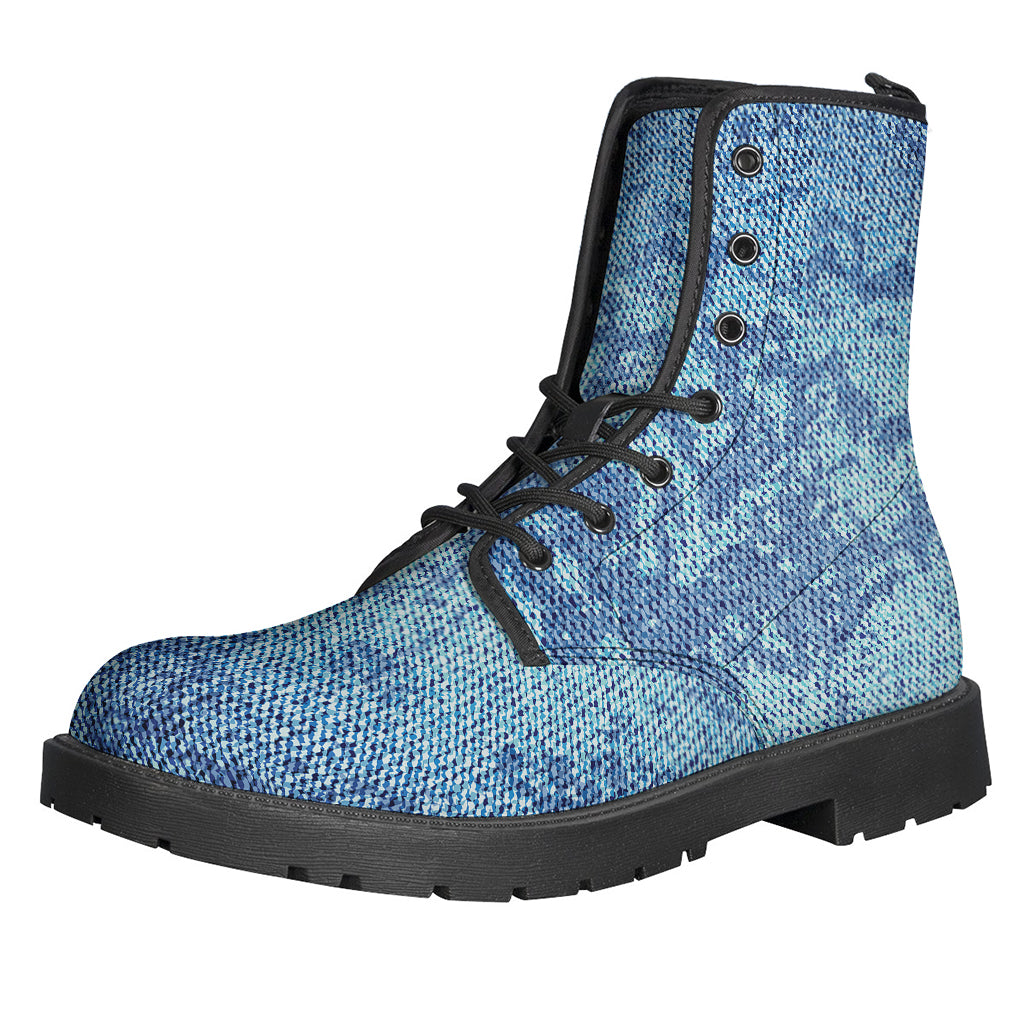 Step out in Style: Acid Wash Denim Pattern Leather Boots for Hippies - 1